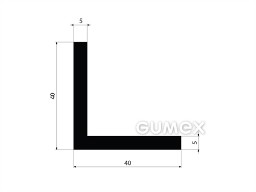 Pryžový profil tvaru "L", 40x40/5mm, 60°ShA, NBR, -40°C/+70°C, černý